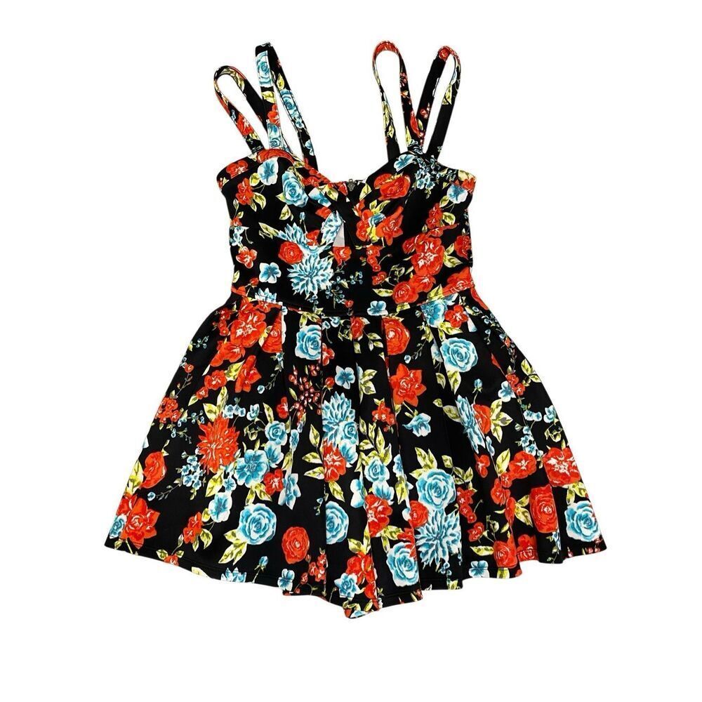 Material Girl Floral Fit Flare Romper Keyhole Front Coquette Cottagecore Cute